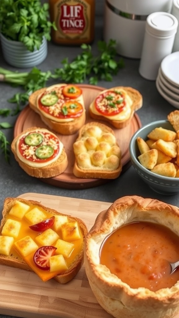 Creative Sandwich Bread Hacks Creative sandwich bread hacks including mini pizzas, croutons, French toast, and a bread bowl.